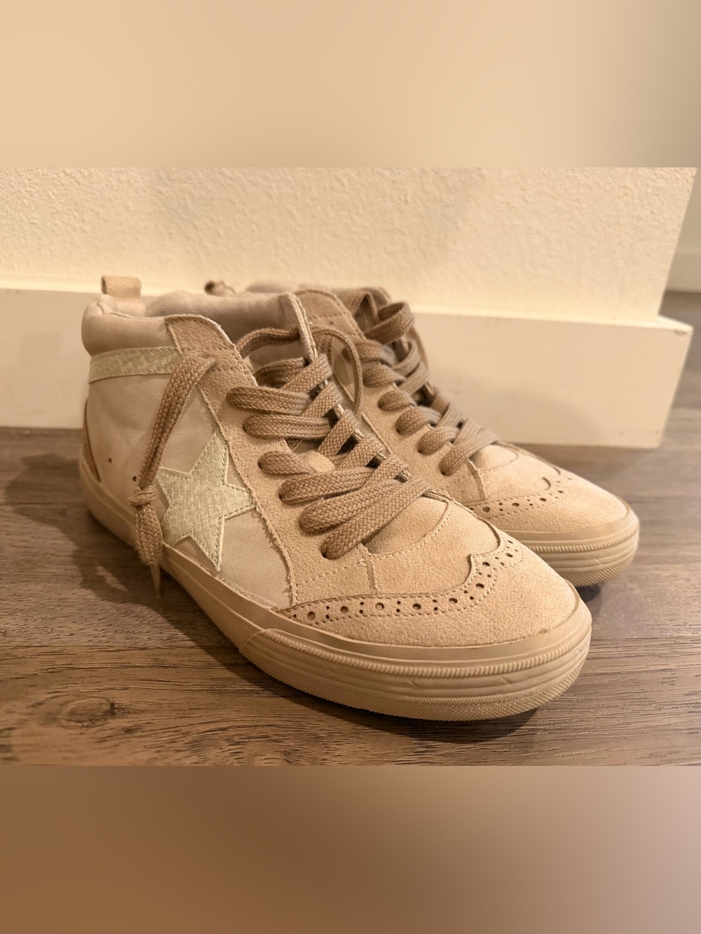 ShuShop Beige/Tan High-Top Athletic Sneakers ~ Size 6.5